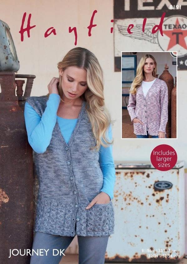 Hayfield Journey DK Knitting Pattern 8191, Cardigans, Waistcoats for Women, 32 - 54 Inches