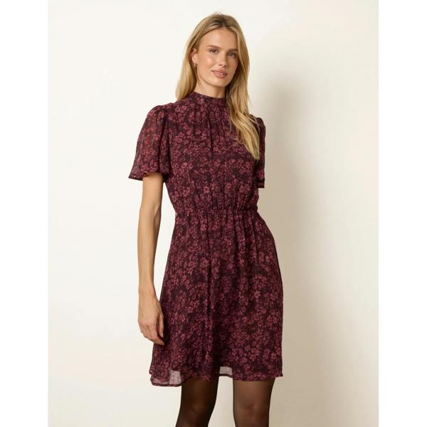 Blue Vanilla High Neck Floral Metallic Mini Dress