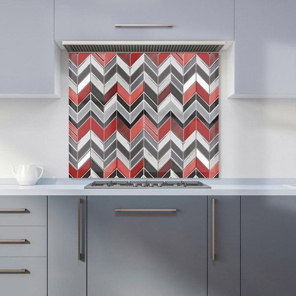 Warren Reed - Designer Red Grey Geometric Pattern Kitchen Splashback