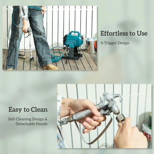 Bobobiy Airless Paint Sprayer, Thinning-Free Electric Paint Spray Gun for Walls, 200 Bar High Pressure, 1.5L/min Flow Rate, 7.5m Hose, Blue