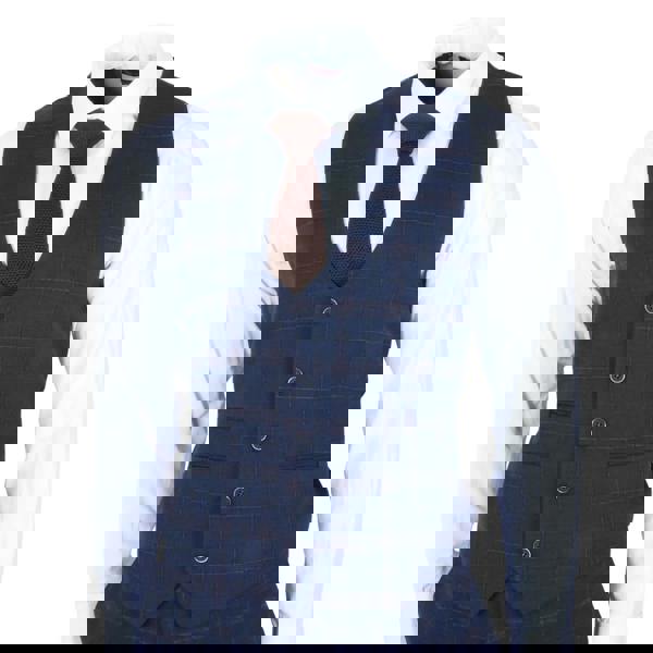 TruClothing TP-34 - Men's 3 Piece Navy Plaid Check Tailored Fit Suit