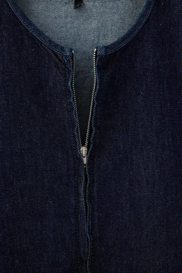 Crew Neck Drawstring Waist Denim Jacket