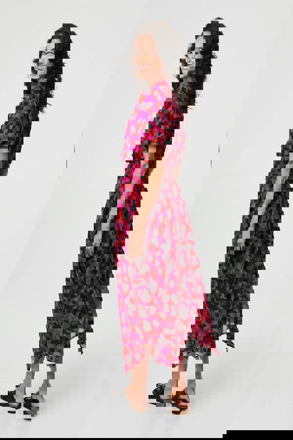 Purple | Animal Print Zip Hanky Hem Midi Dress
