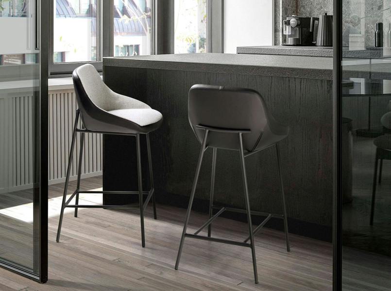 Angel Cerdá Grey Fabric and Black Leatherette Stool 4100