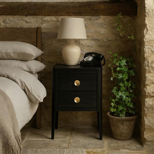 Wyld Haus Bologna Black Oak and Brass Two Drawer Bedside Table