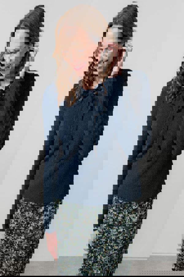 Lily & Me Elise Tie Neck Pointelle Jumper Navy