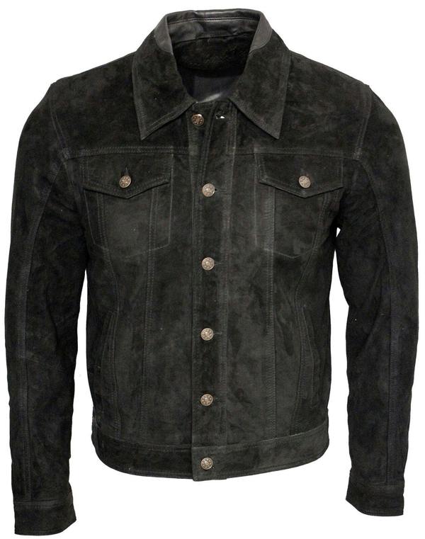 Infinity Leather Mens Goat Suede Leather Trucker Jacket-Taraz