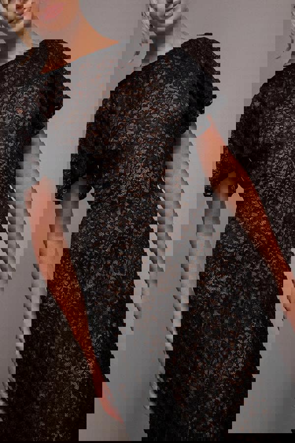 Flutter Sleeve Lace A-Line Midi Dress - Black DR4498