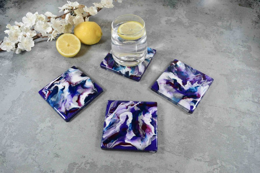 Kate Chesters Art Purple Drinks Coasters Set of 4