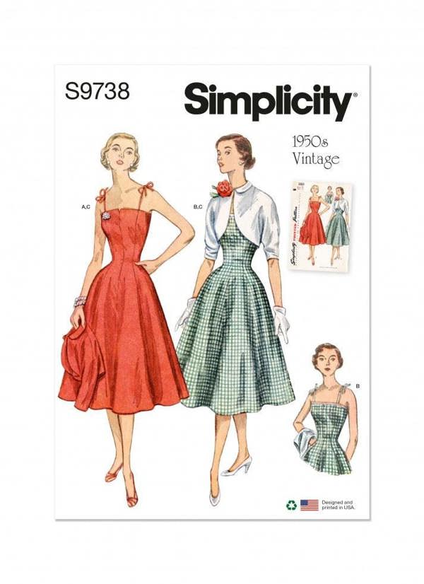 Simplicity Sewing Pattern 9738, Vintage Style, Dresses, Jackets for Women, H5 (6-8-10-12-14) - Intermediate