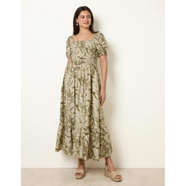 Blue Vanilla Large Floral Printed Square Neck Puff Sleeve Dress