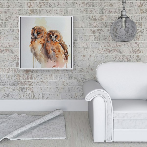 Warren Reed Loving Tawny Owls Watercolour Framed Canvas