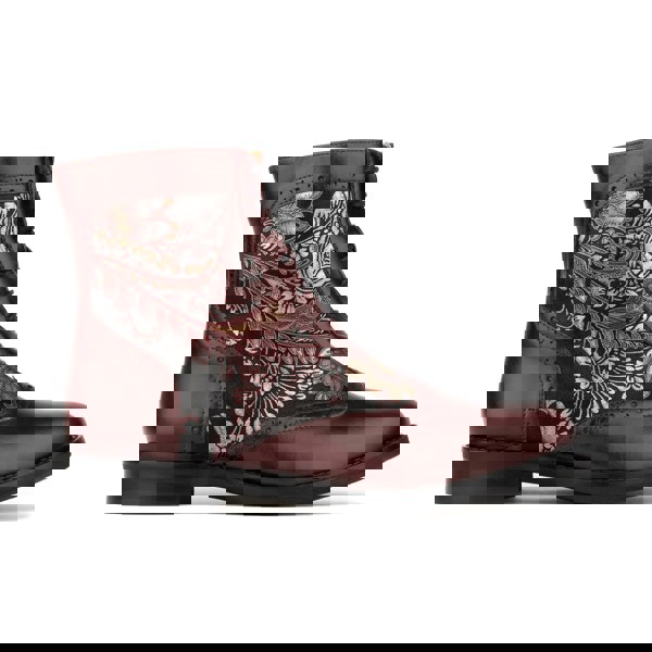 Embassy London Mantis - Floral & Burgundy - Women's above-the-ankle lace-up boot with brogue & paisley detailing