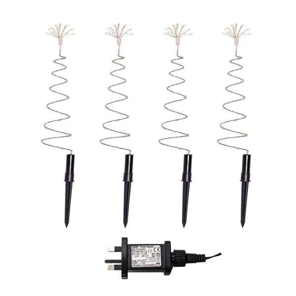 Samuel Alexander 30cm Set of 4 Light up Silver Shaped Christmas Tree Garden Path Lights with 200 Warm White LEDs
