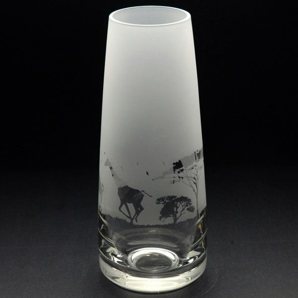 Glyptic Glass Art Giraffe Glass Bud Vase - Hand Etched/Engraved Gift