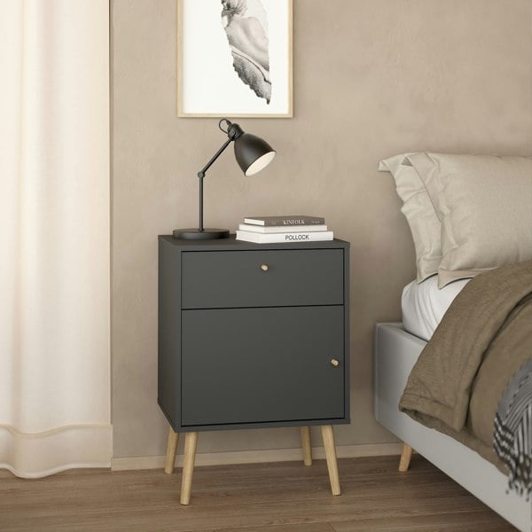 Furniture To Go Cumbria Nightstand 1 Door + 1 Drawer Dark Grey