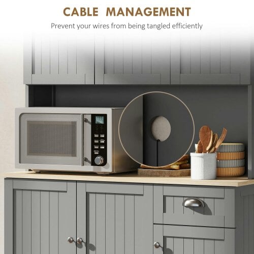 Wyld Haus Ririlo Wooden Grey 180 cm Tall Kitchen Storage Cabinet With OFauxn Counter Drawers And 6 Doors