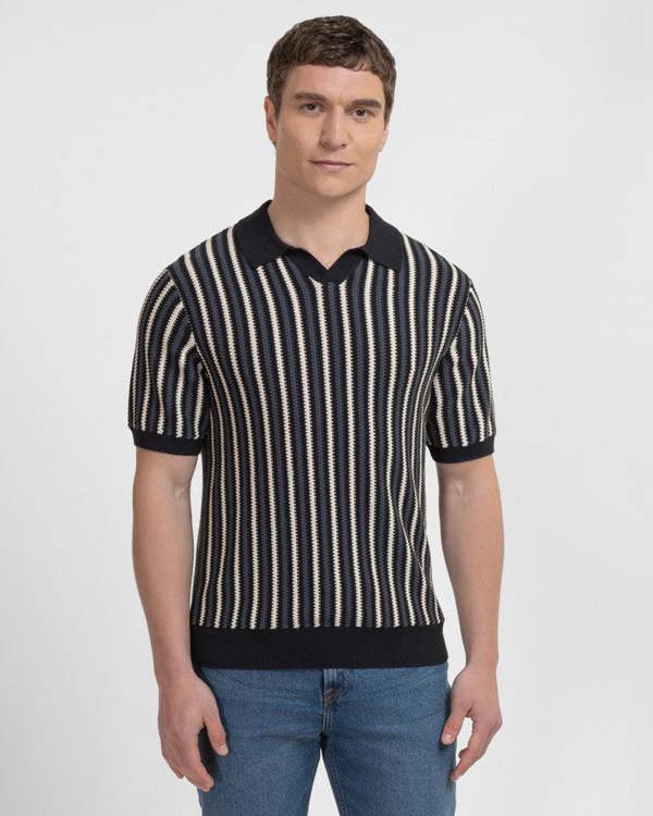 Steel & Jelly Pimlico - Knitted Stripe Trophy Neck Polo Shirt