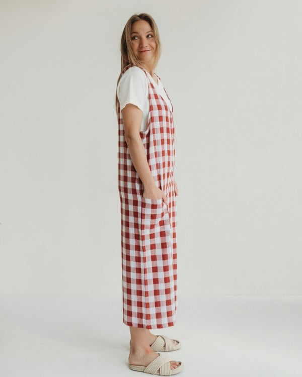 Grace Red Check Print Reversible Wide Leg Jumpsuit- image 6
