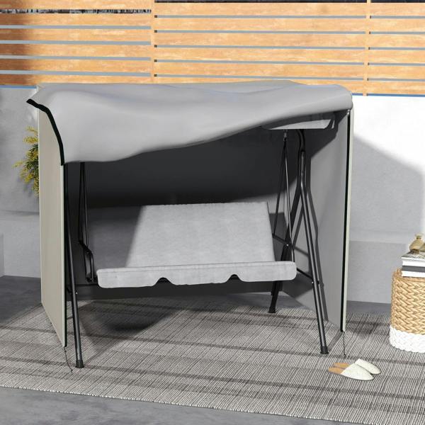 Light grey three-seater swing chair cover with top opening flap and side ties