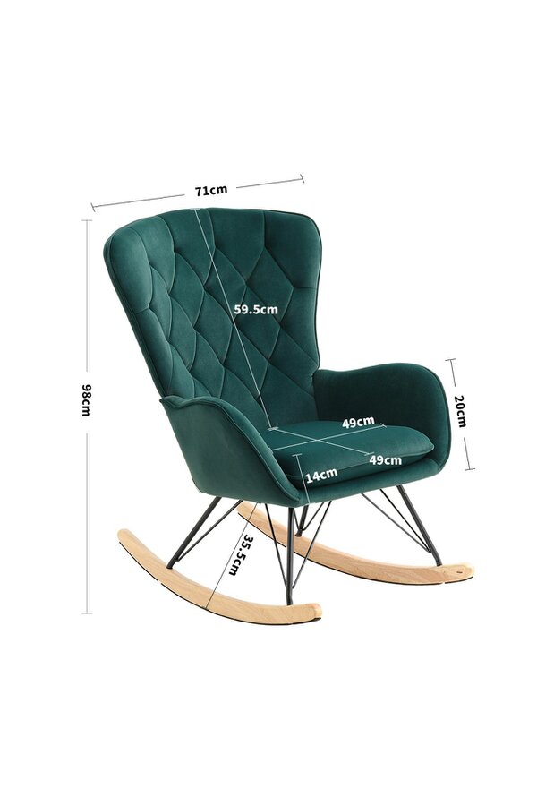 Living and Home Green Modern Diamond Check Tufted Velvet Rocking Chair