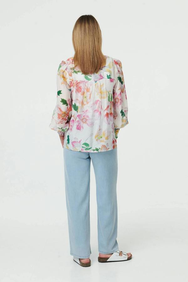 White | Lace Trim Collared Long Sleeve Shirt