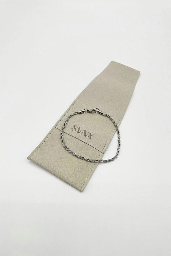 SVNX Rope Chain Necklace & Bracelet Set in Silver
