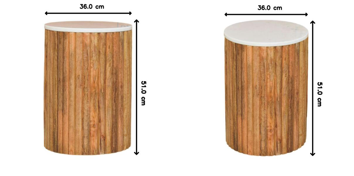 Artisan Furniture Solid Mango Wood Fluted Marble Side Table