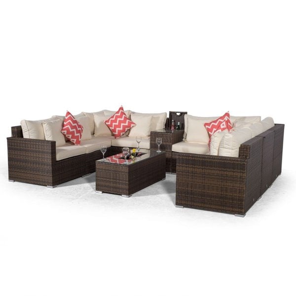 Giardino Havana 8 Seat Rattan Sofa Set with Armrest and Ice Bucket Coffee Table