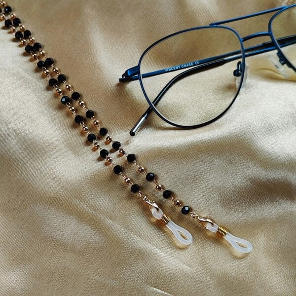 The Colourful Aura Black Beaded Sunglass Reading Eyeglass Lanyard Detachable Chain