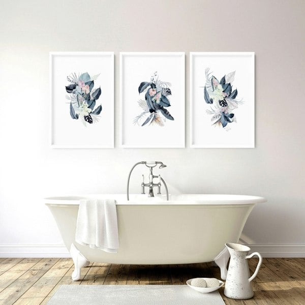 Prints for a bathroom wall | set of 3 Tropical wall art