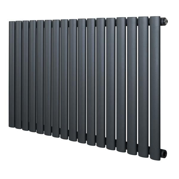Oval single column radiator in anthracite grey, featuring a sleek design with vertical bars and a smooth matte finish, measuring 600 x 1020mm