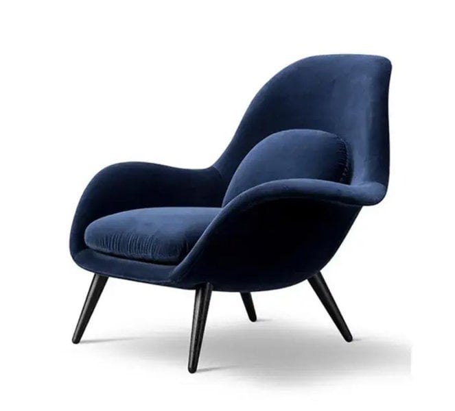 Kemble Armchair And Footstool, Velvet-Rit Concept-Blue-Rit Concept