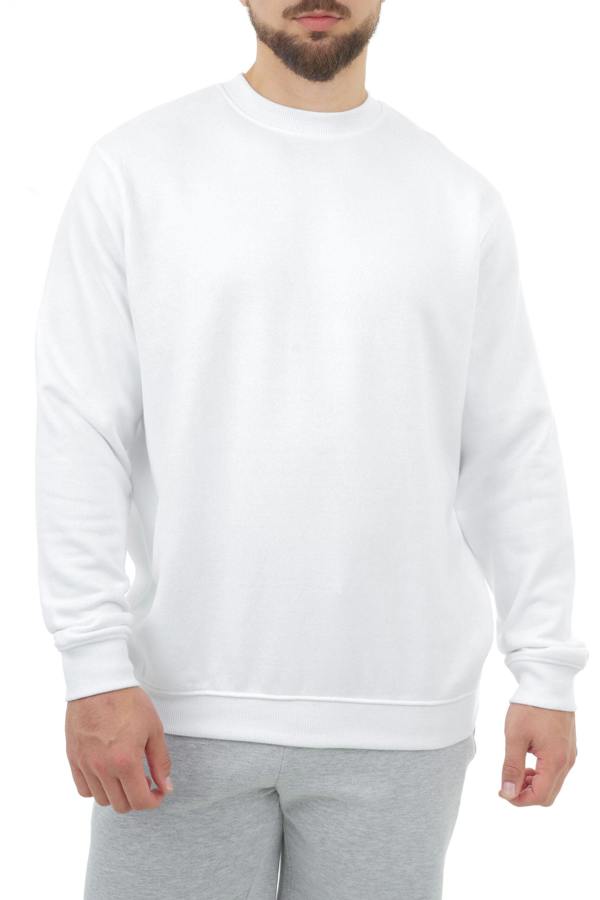 Smart Living Mens Polycotton Sweatshirt - Casual Long Sleeve Crewneck Pullover Jumper - White
