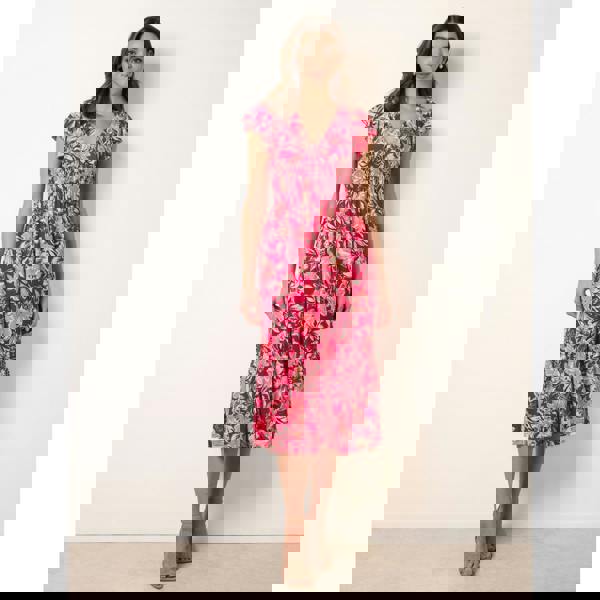 Blue Vanilla Tropical Print Flutter Sleeve Midi Dress