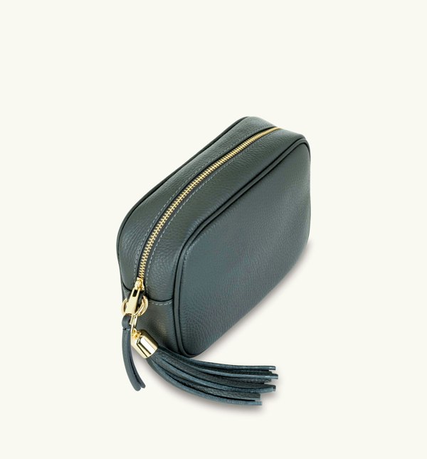 Apatchy London The Tassel Leather Crossbody Bag - Dark Grey