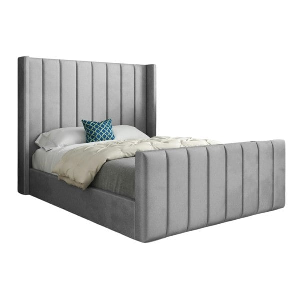 Casa Magna Romano Straight Winged Upholstered Soft Velvet Bed Frame - Grey