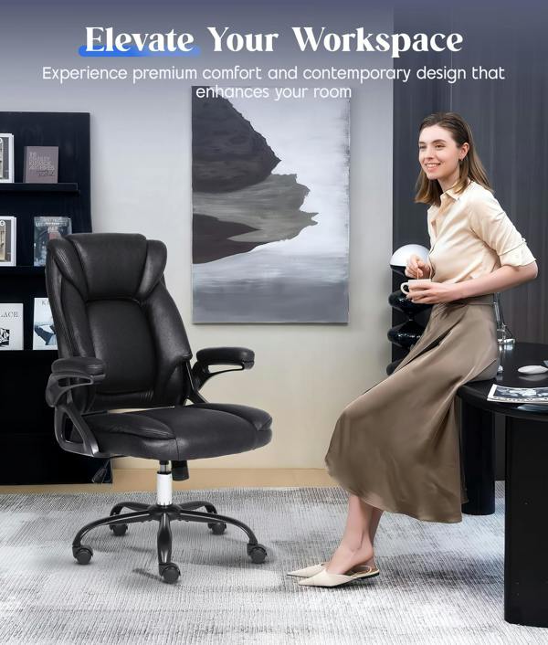 ADOV Executive Office Chair with Padded Flip-up Armrests, High Back Ergonomic Desk Chair with Lumbar Support