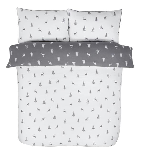 Smart Living Stag & Trees Flannelette Cotton Reversible Duvet Set - Grey