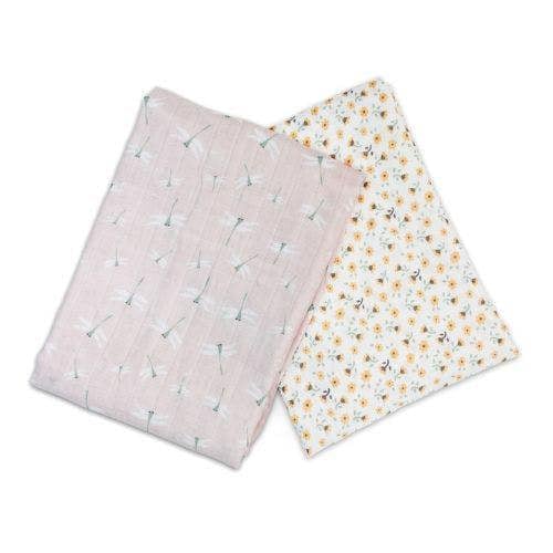 Lulujo - Cotton Swaddle - Vintage Floral & Dragonfly - 2 Pack