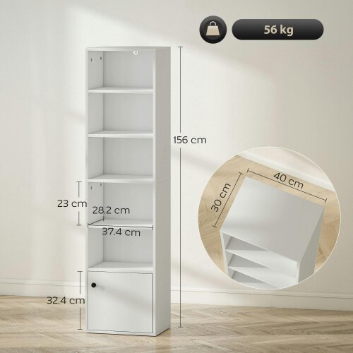 Wyld Haus Vari Wooden White Tall 6 Tier Bookcase 156cm