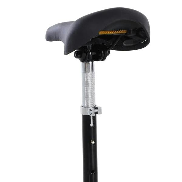Blue electric kids scooter seat and height adjustment clamp on stem