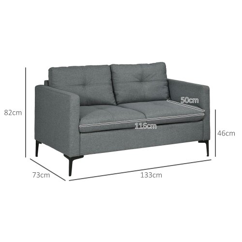 Wyld Haus Malala Minimalist Grey Upholstered 2 Seater Sofa With Steel Legs