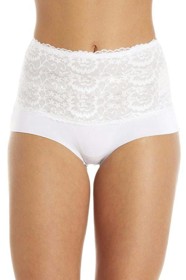 Womens High Waist Seamless Floral Lace Briefs White