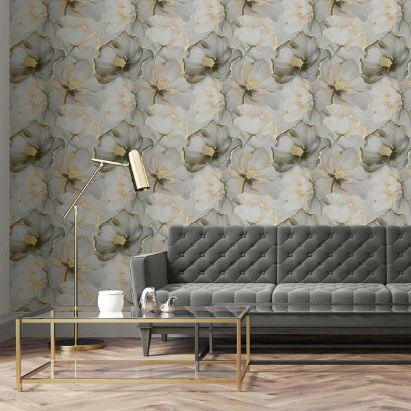 Bliss Floral Grey & Gold Wallpaper image 4
