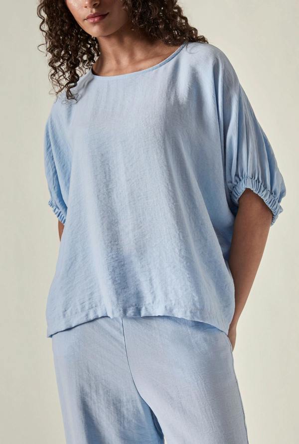 James Lakeland Relaxed Gathered Sleeve Top – Powder Blue