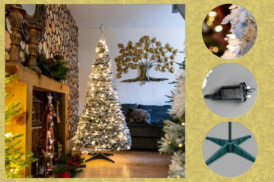 4ft to 6ft Pre-Lit Flocked Pop Up Christmas Tree with Warm White LED Lights image 6