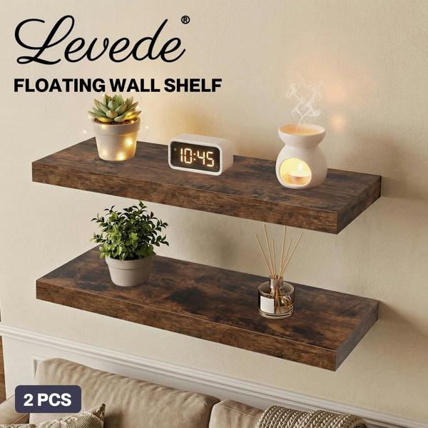 Levede Floating Shelf Wall Mounted Storage Modern Easy Assembly 2 PCS Brown