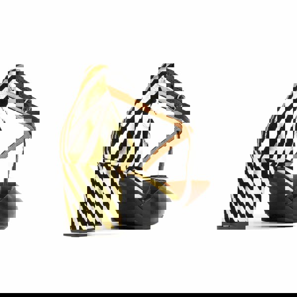 Embassy London Danni - Black & Gold Stripes - Women's leather closed-toe block heel with gold foil details