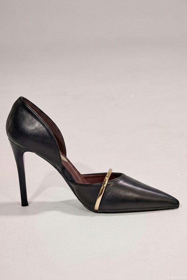 Goddiva Pointed Toe With Gold Strap Stiletto High Heel - Black by Goddiva